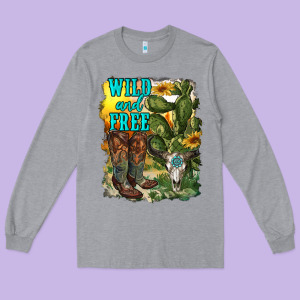Wild And Free Cowgirl Boots Long Sleeve Tee Designed By Ranaportraitstore