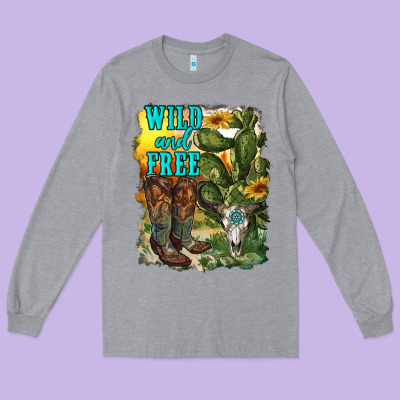 Wild And Free Cowgirl Boots Long Sleeve Tee Designed By Ranaportraitstore