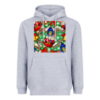 Heather Grey christmas coffee cups bell and candy cane with leopard and plaid Heavyweight Hoodie - BundleAndBundleShop