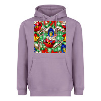 Lavender christmas coffee cups bell and candy cane with leopard and plaid Heavyweight Hoodie - BundleAndBundleShop