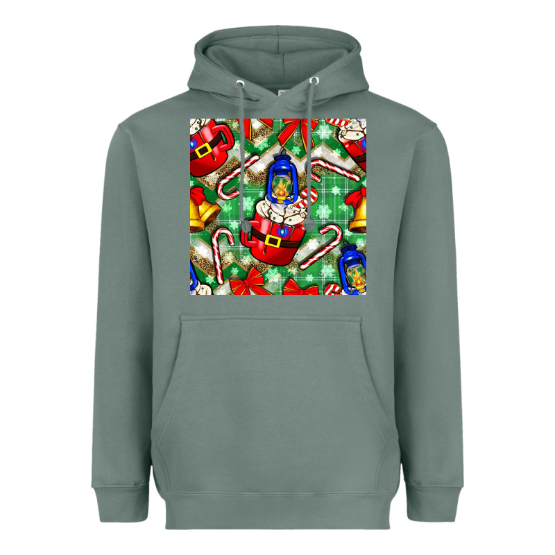 Christmas Coffee Cups Bell And Candy Cane With Leopard And Plaid Heavyweight Hoodie by BundleAndBundleShop | Teevron