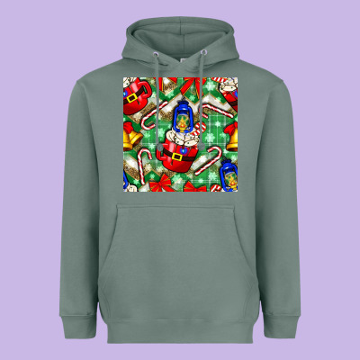 Christmas Coffee Cups Bell And Candy Cane With Leopard And Plaid Heavyweight Hoodie Designed By Bundleandbundleshop