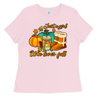 Bubblegum Pink just a girl who loves fall Ladies Tee - Jasminsmagicworld