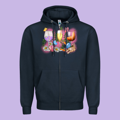 Easter Wine Glasses  Easter Day Zipper Hoodie Designed By Cowgirlartshop