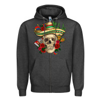 Charcoal Heather Di de los muertos with roses Mexico Zipper Hoodie - HowdyJamesFarm