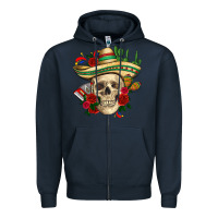 Navy Di de los muertos with roses Mexico Zipper Hoodie - HowdyJamesFarm
