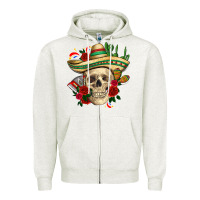 Oatmeal Heather Di de los muertos with roses Mexico Zipper Hoodie - HowdyJamesFarm