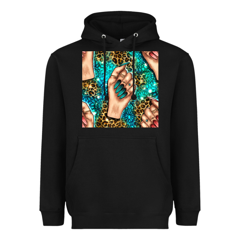 Nail Art With Leopard And Turquoise  Gemstone Seamless Pattern Bbs Heavyweight Hoodie by BundleAndBundleShop | Teevron