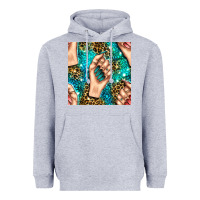 Heather Grey nail art with leopard and turquoise  gemstone seamless pattern bbs Heavyweight Hoodie - BundleAndBundleShop