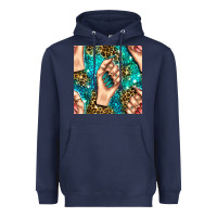 Navy nail art with leopard and turquoise  gemstone seamless pattern bbs Heavyweight Hoodie - BundleAndBundleShop