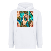White nail art with leopard and turquoise  gemstone seamless pattern bbs Heavyweight Hoodie - BundleAndBundleShop