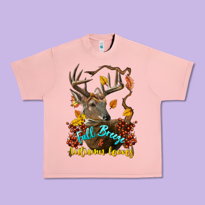 Fall Breeze And Autumn Leaves Deer Urban Heavy Tee Designed By Lillyallendesigns