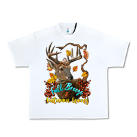 White Fall Breeze And Autumn Leaves Deer Urban Heavy Tee - LillyAllenDesigns