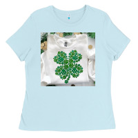 Baby Blue shamrock patterned clothing Ladies Tee - MaliasSmallBusiness