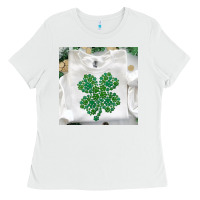 White shamrock patterned clothing Ladies Tee - MaliasSmallBusiness