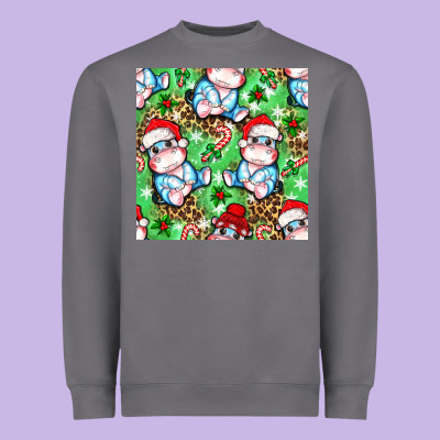 Christmas Cute Hippo Sitting Heavyweight Sweatshirt Designed By Nancycooperartshop