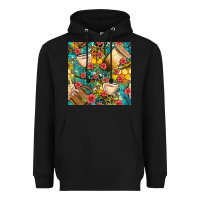 Black honey and bee coffee cup with flowers and leopard seamless pattern bbs Heavyweight Hoodie - BundleAndBundleShop