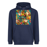 Navy honey and bee coffee cup with flowers and leopard seamless pattern bbs Heavyweight Hoodie - BundleAndBundleShop