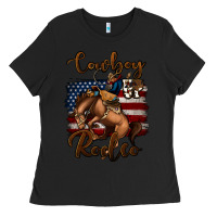 Black Cowboy Up Rodeo Bucking Bronco Ladies Tee - Jasminsmagicworld
