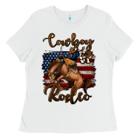 White Cowboy Up Rodeo Bucking Bronco Ladies Tee - Jasminsmagicworld