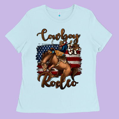 Cowboy Up Rodeo Bucking Bronco Ladies Tee Designed By Jasminsmagicworld