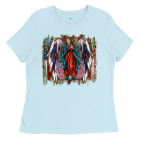 Baby Blue Lady of Guadalupe 4th of july Ladies Tee - Jasminsmagicworld