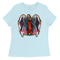 Baby Blue Angel Wing Lady of Guadalupe 4th of July Ladies Tee - Jasminsmagicworld