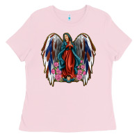 Bubblegum Pink Angel Wing Lady of Guadalupe 4th of July Ladies Tee - Jasminsmagicworld