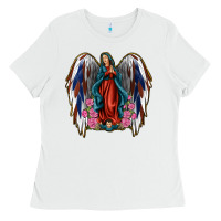 White Angel Wing Lady of Guadalupe 4th of July Ladies Tee - Jasminsmagicworld