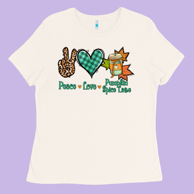 Peace Love Pumpkin Spice Latte Ladies Tee Designed By Jasminsmagicworld