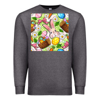Charcoal Heather Easter Hamper With Bunny Seamless Pattern Premium Sweatshirt - BundleAndBundleShop