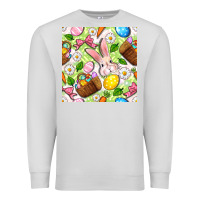 Dove Grey Easter Hamper With Bunny Seamless Pattern Premium Sweatshirt - BundleAndBundleShop