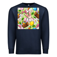 Navy Easter Hamper With Bunny Seamless Pattern Premium Sweatshirt - BundleAndBundleShop