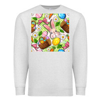 Oatmeal Heather Easter Hamper With Bunny Seamless Pattern Premium Sweatshirt - BundleAndBundleShop