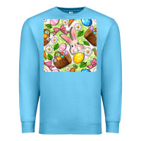 Ocean Blue Easter Hamper With Bunny Seamless Pattern Premium Sweatshirt - BundleAndBundleShop