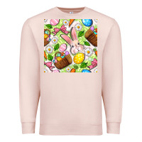 Pale Pink Easter Hamper With Bunny Seamless Pattern Premium Sweatshirt - BundleAndBundleShop