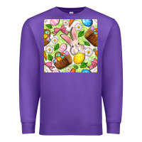 Purple Easter Hamper With Bunny Seamless Pattern Premium Sweatshirt - BundleAndBundleShop