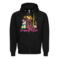 Black Happy Easter western Easter Day Zipper Hoodie - CowGirlArtShop
