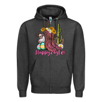 Charcoal Heather Happy Easter western Easter Day Zipper Hoodie - CowGirlArtShop