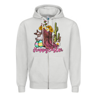 Dove Grey Happy Easter western Easter Day Zipper Hoodie - CowGirlArtShop