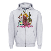 Heather Grey Happy Easter western Easter Day Zipper Hoodie - CowGirlArtShop
