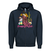 Navy Happy Easter western Easter Day Zipper Hoodie - CowGirlArtShop