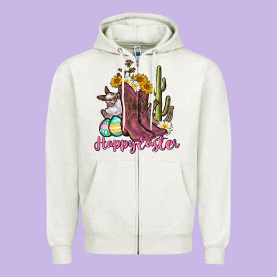 Happy Easter Western Easter Day Zipper Hoodie Designed By Cowgirlartshop