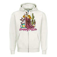 Oatmeal Heather Happy Easter western Easter Day Zipper Hoodie - CowGirlArtShop