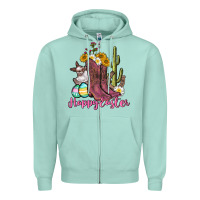Seafoam Happy Easter western Easter Day Zipper Hoodie - CowGirlArtShop
