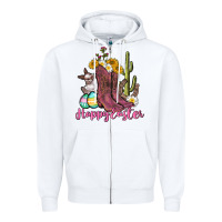White Happy Easter western Easter Day Zipper Hoodie - CowGirlArtShop