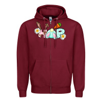 Burgundy Hop bunny Easter Day Zipper Hoodie - CowGirlArtShop