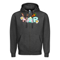 Charcoal Heather Hop bunny Easter Day Zipper Hoodie - CowGirlArtShop