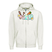 Oatmeal Heather Hop bunny Easter Day Zipper Hoodie - CowGirlArtShop