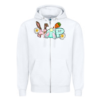 White Hop bunny Easter Day Zipper Hoodie - CowGirlArtShop